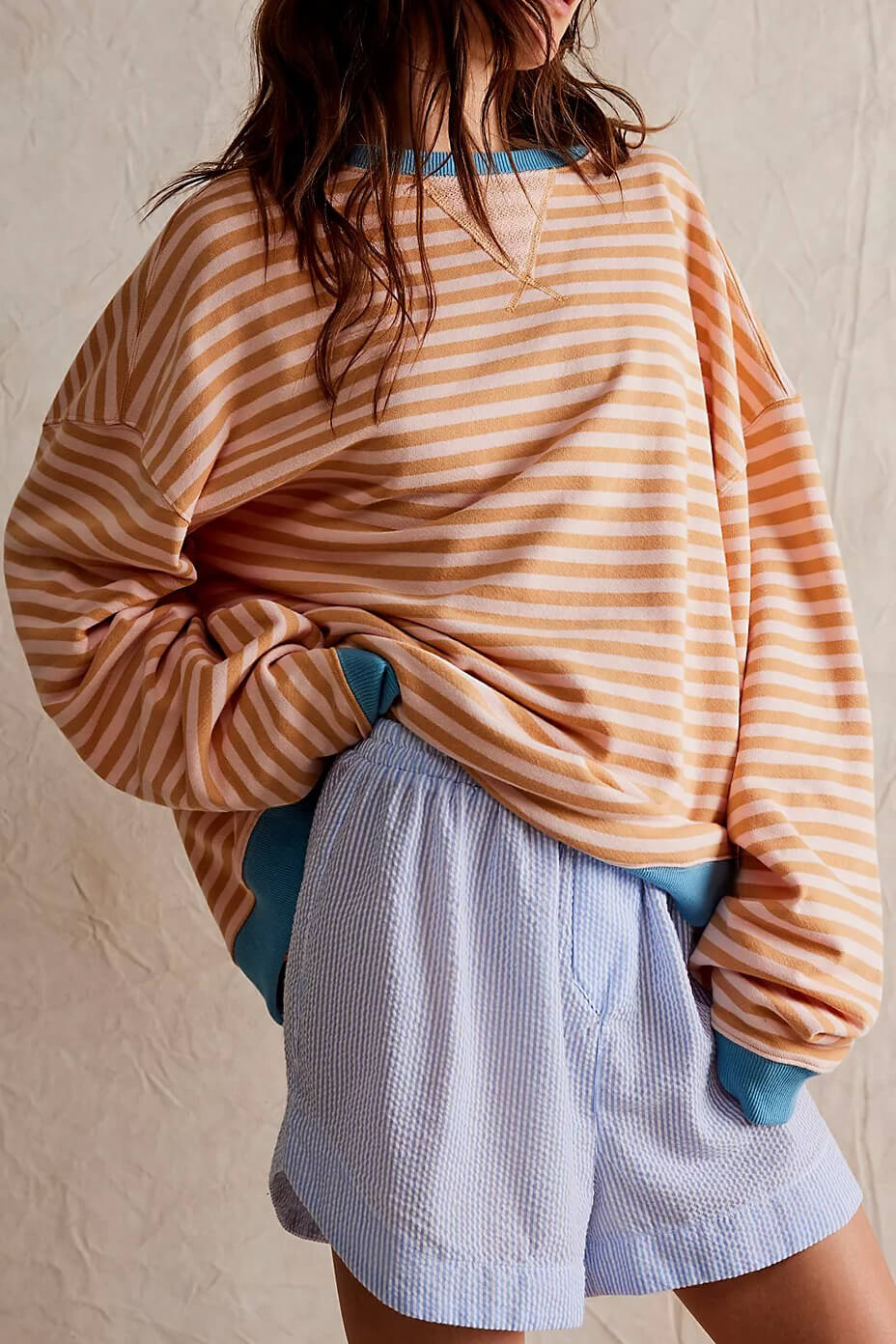 Women's cozy striped crewneck sweater in soft knit. Perfect long sleeve top for fall & winter casual wear.