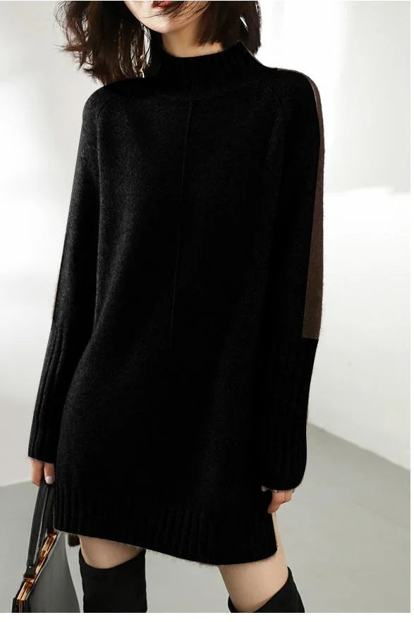 Chic women's winter mini dress, a cozy turtleneck long sleeve design for everyday comfort & versatile style.