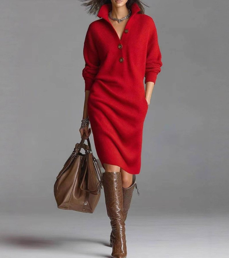 Super cozy women's turtleneck midi winter dress, ideal for relaxed casual wear and ultimate comfort.