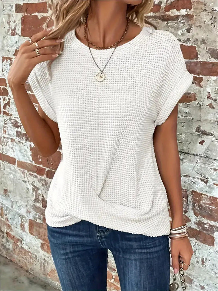 Relaxed fit women's waffle knit shirt. Comfortable long sleeve casual tee, great for everyday wear and fall.