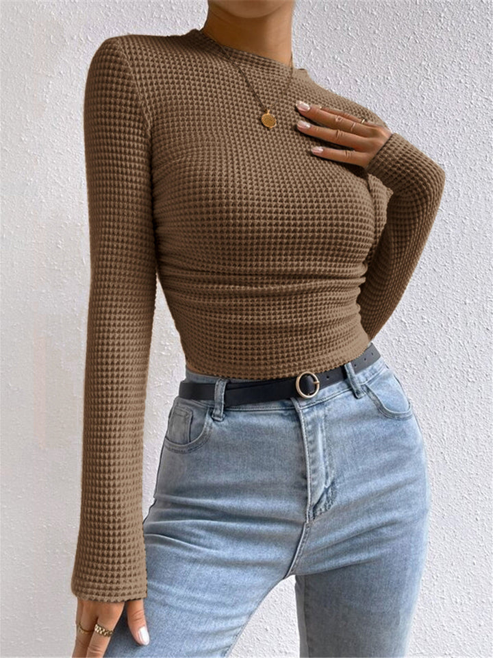 High-quality women's waffle knit long sleeve top. Experience comfort & effortless style for fall & winter.