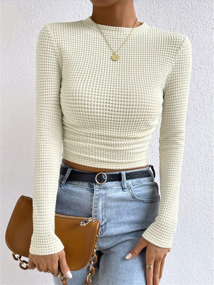 Effortless style: women's cozy waffle knit long sleeve top for ultimate comfort & everyday wear.