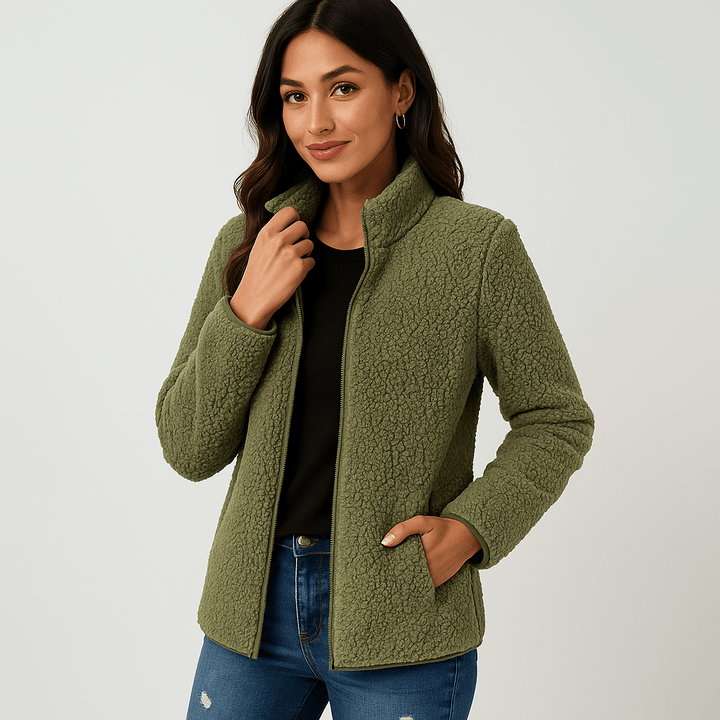 Stay warm in this stylish women's cozy outdoor jacket. Essential outerwear for fall, winter, and casual layering.