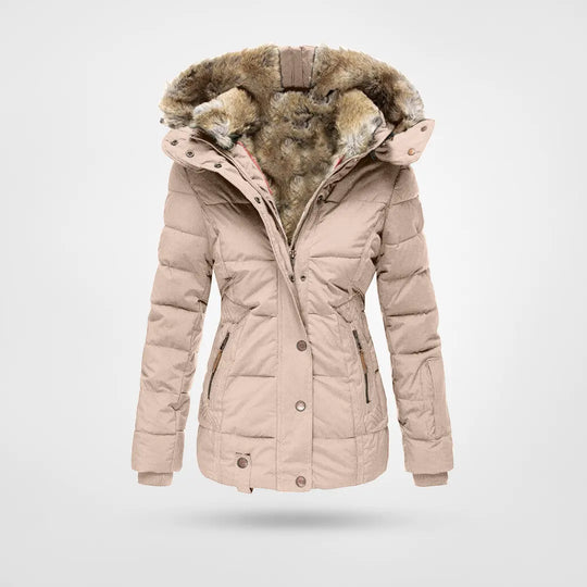 Warm & cozy women's winter jacket. Waterproof, hooded outerwear for stylish cold weather protection.