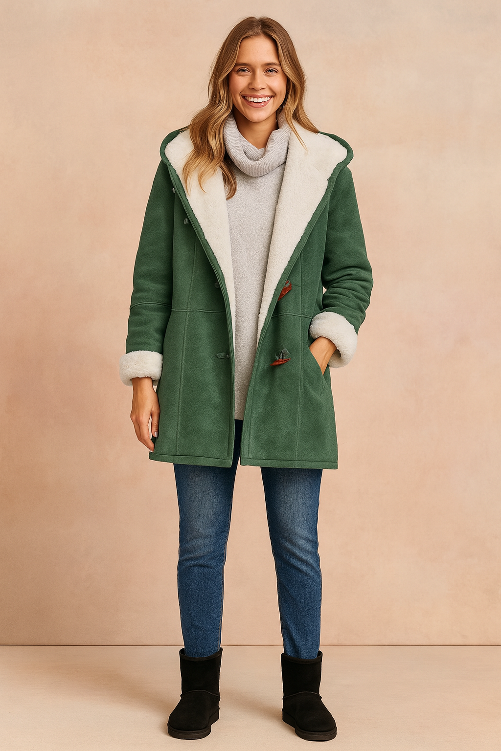 Cozy women's hooded winter jacket, ideal warm clothing for fall & winter fashion. Stay stylish & comfortable.
