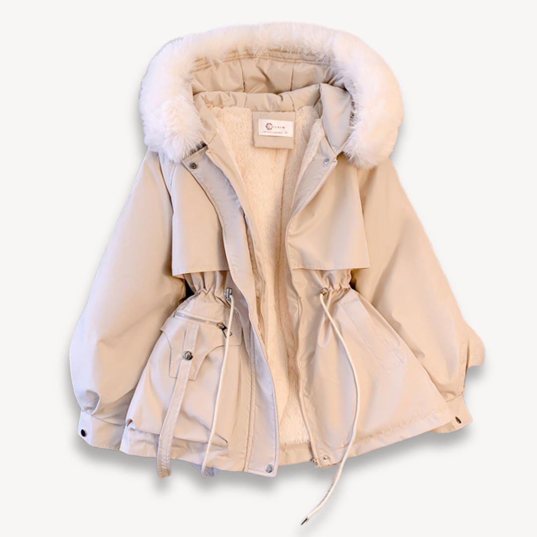 Women's cozy winter parka with a removable hood, ideal for cold weather outerwear.