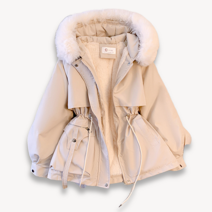 Women's cozy winter parka with a removable hood, ideal for cold weather outerwear.