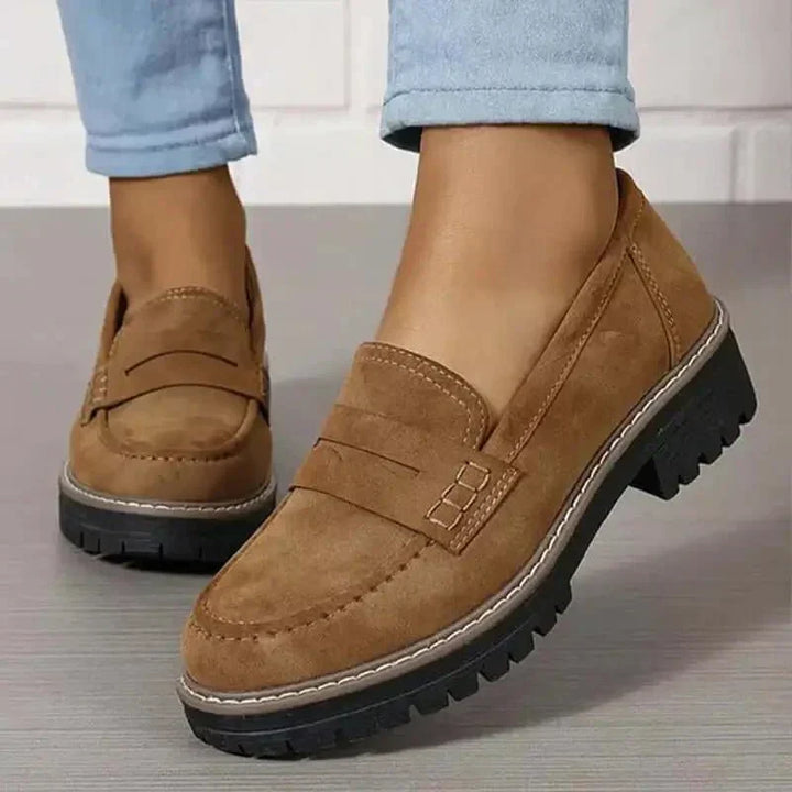 Women's CushySteps chunky loafers, offering all-day comfort and modern style. Perfect slip-on platform shoes.
