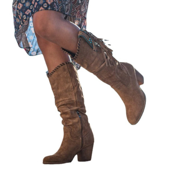 Elegant women's Dakota Western boots for timeless cowboy style. Perfect knee-high autumn & winter fashion footwear.