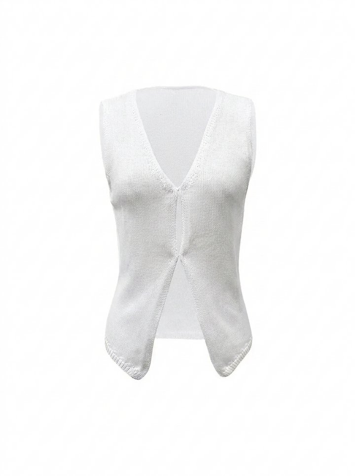 Versatile women's deep V-neck knit vest. Sleeveless design offers a chic, all-season fashion layering piece.