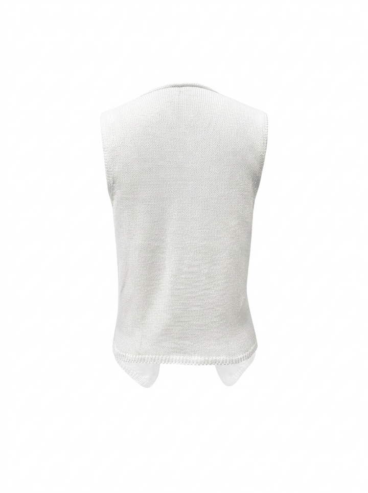 Elegant women's deep V-neck knit vest. Sleeveless, chic design for modern fashion and versatile layering.