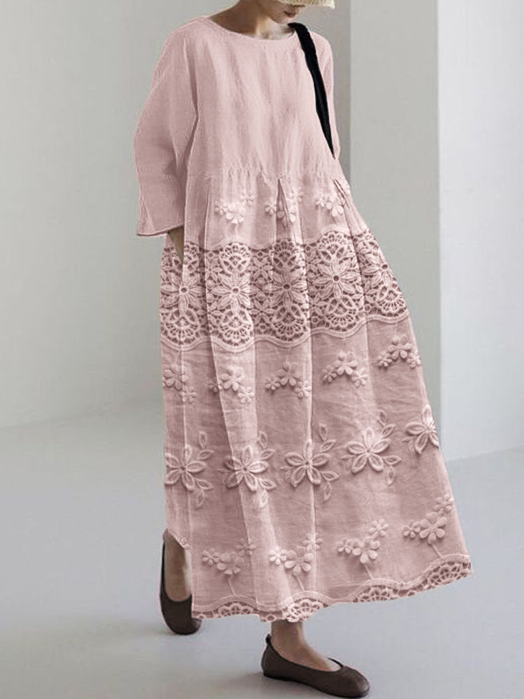 Modest women's midi dress featuring a delicate floral print, excellent for summer fashion and comfortable wear.
