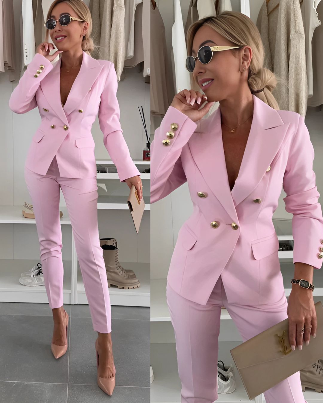 Formal women's tailored blazer and pants set, exuding sophistication for any event.