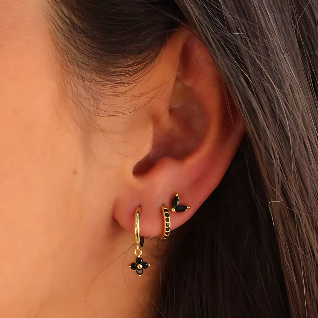 Comfortable women's ear piercing set, hypoallergenic surgical steel earrings, studs & hoops for effortless style.