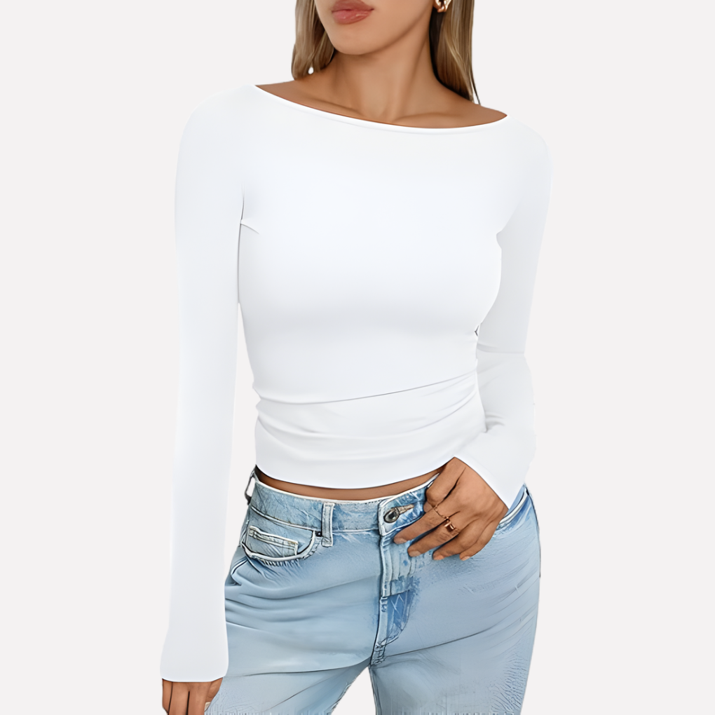 Women's effortless boat neck long sleeve top, perfect for everyday chic & casual style.