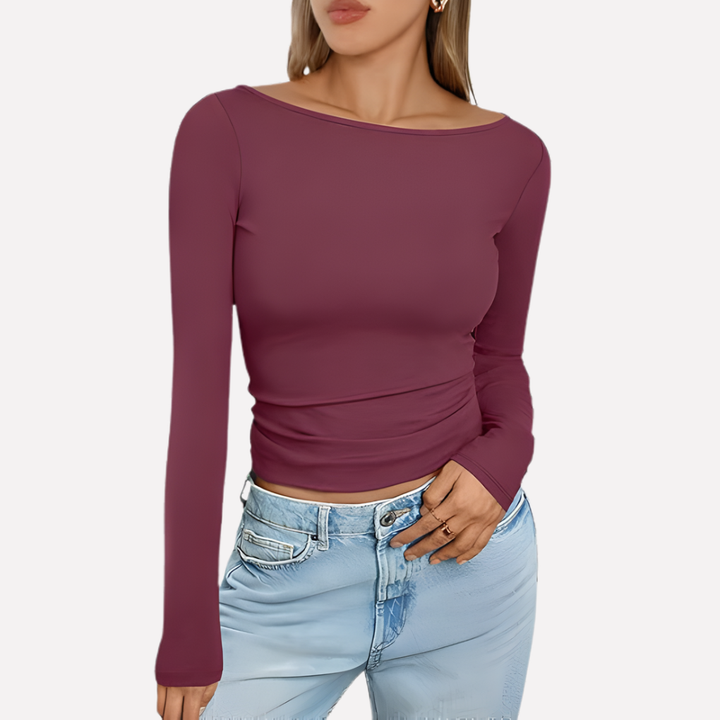 Women's Effortless Boat Neck Long Sleeve Top. Chic, casual, and a versatile wardrobe essential.