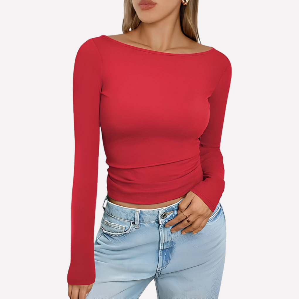 Elegant boat neck long sleeve top for women. Comfortable & chic, a true wardrobe staple.