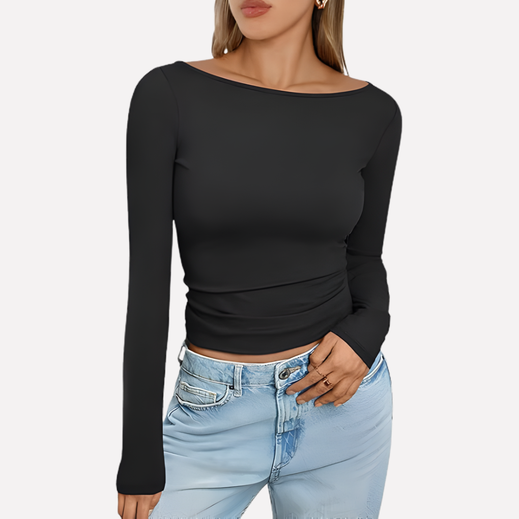 Classic women's long sleeve boat neck top, designed for effortless everyday style.