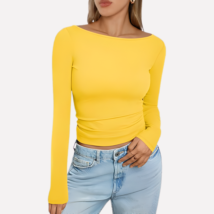 Simple & chic women's boat neck long sleeve top. A versatile everyday wardrobe staple.