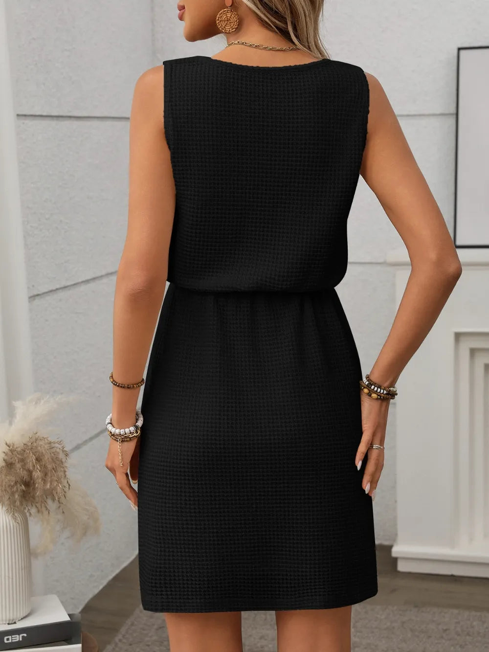 Women's casual mini tank dress with adjustable waist, great for everyday summer outfits.