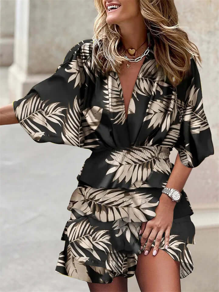 Casual women's flowy long sleeve maxi dress, perfect as a comfortable beach cover-up or stylish summer vacation wear.
