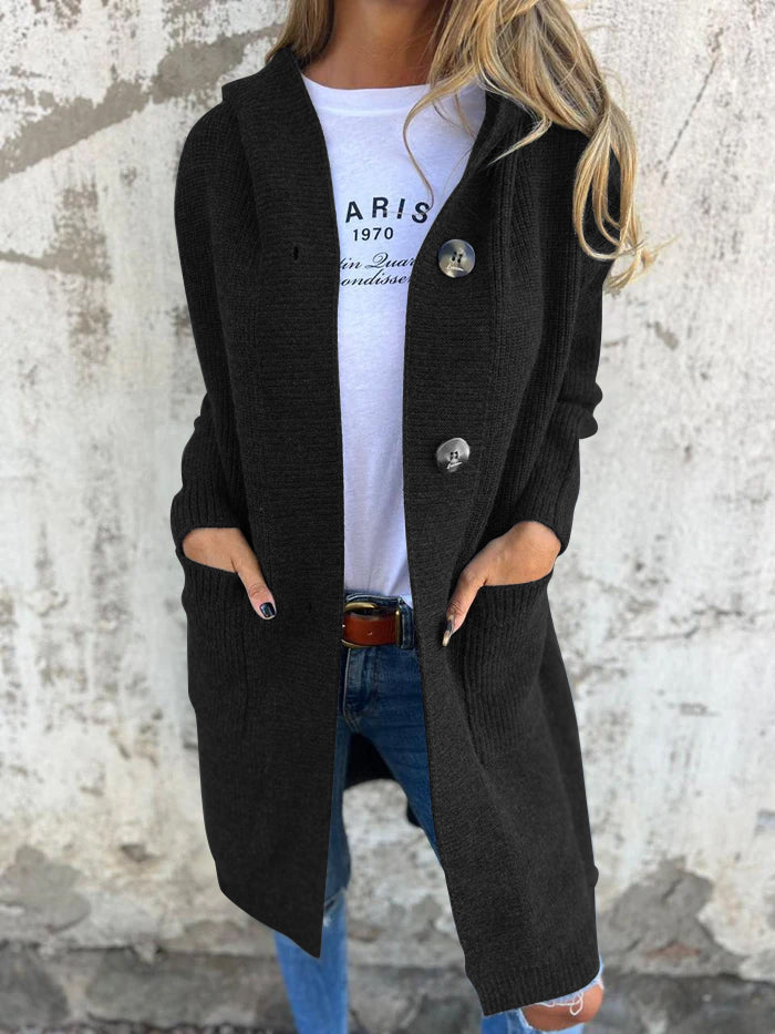 Women's long button cardigan with a relaxed fit. Effortless, chic, and cozy, perfect as a versatile layering piece.