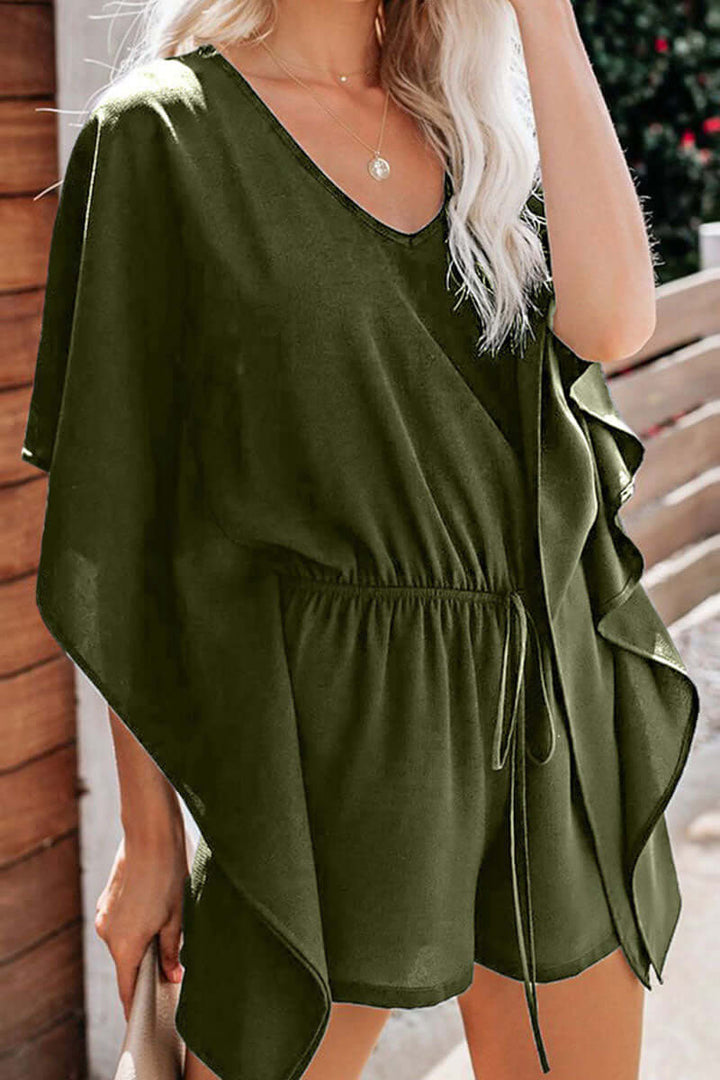 Comfortable women's V-neck loose fit jumpsuit in polyester, ideal for versatile casual wear.