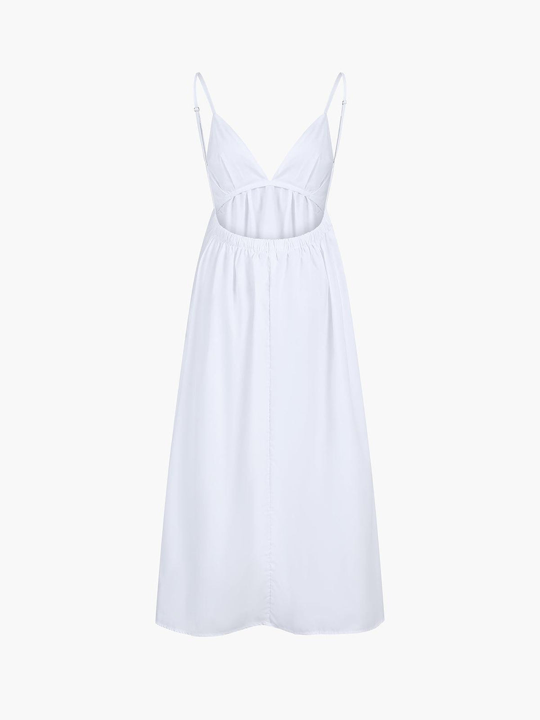 Casual women's summer midi dress in breathable white linen. Effortless style, perfect for comfortable warm-weather wear.