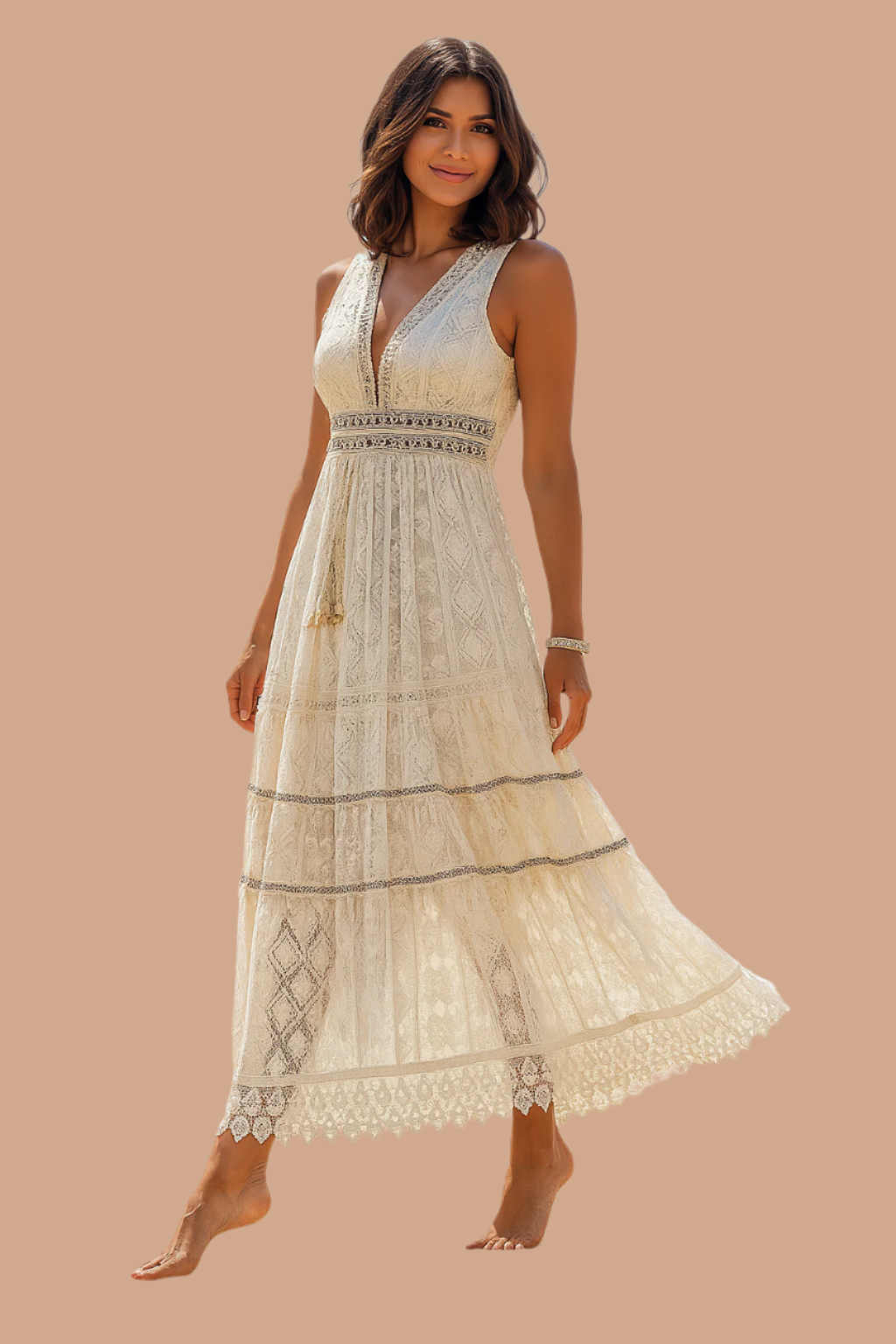 Flowy bohemian maxi dress for women, ideal as a summer beach or resort wear, offering casual comfort.