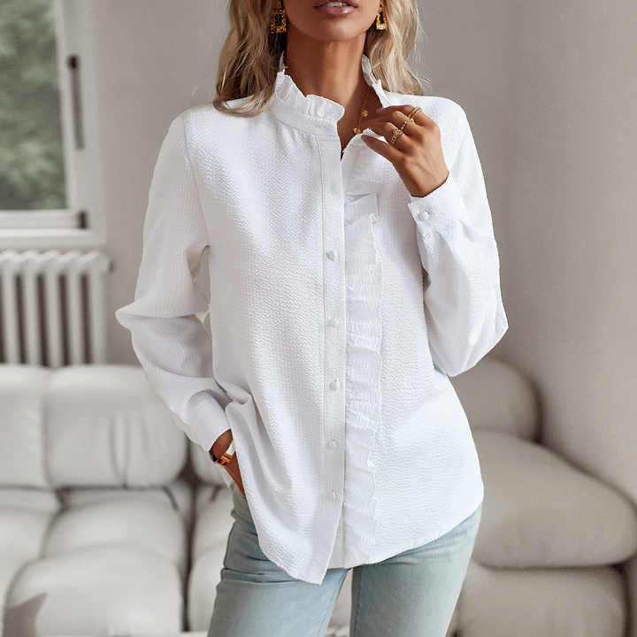 Chic women's blue elegant comfort blouse, a classic top for versatile everyday fashion.