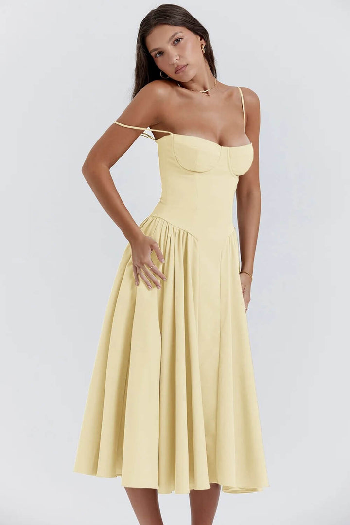 Versatile women's midi dress, elegant for parties and chic for summer casual wear.