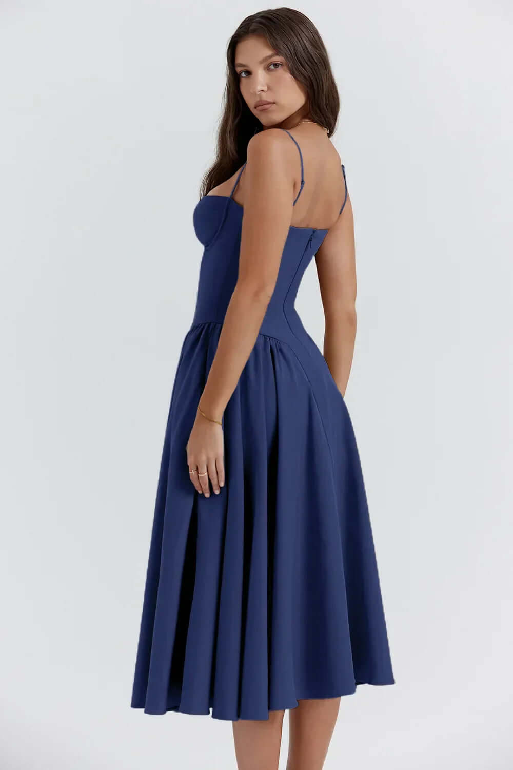 Flattering women's polyester midi dress, elegant corset design, ideal for parties.