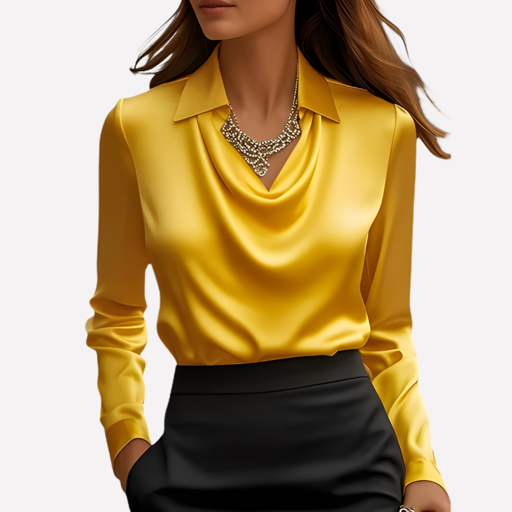 Dress up your look with this elegant women's long sleeve draped collar blouse, suitable for various occasions.