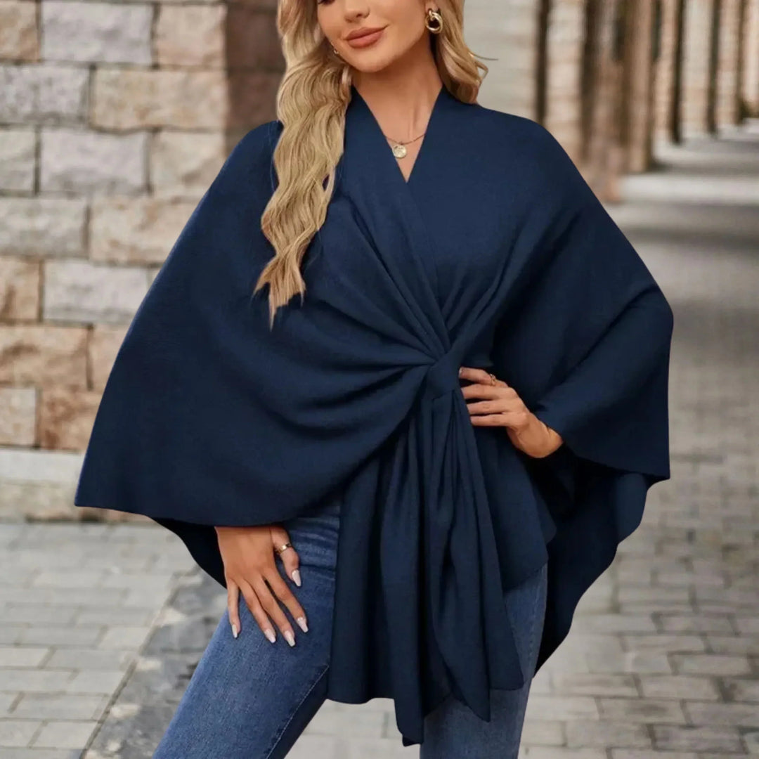 Fashionable women's draped poncho, elegant and cozy, perfect versatile fall winter wear.