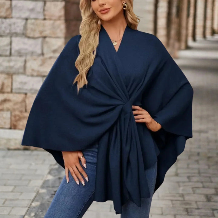 Fashionable women's draped poncho, elegant and cozy, perfect versatile fall winter wear.