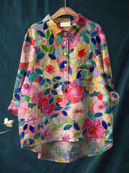 Feminine floral blouse, a chic women's top for elegant casual summer fashion.