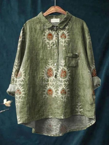 Chic floral printed blouse, a comfortable relaxed fit women's top for elegant casual wear.