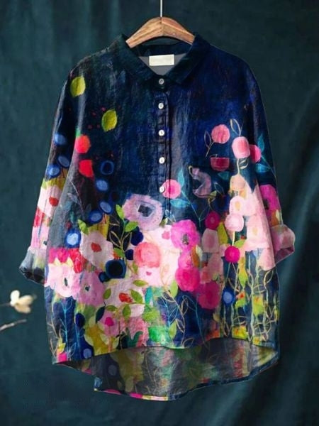 Versatile elegant floral blouse for women, a comfortable printed top for casual summer style.