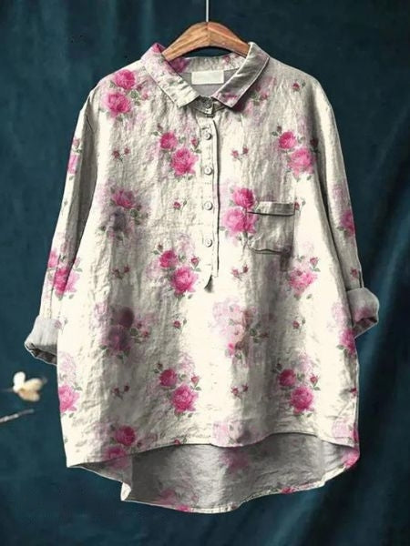 Ladies' elegant floral blouse, a beautiful printed top for versatile casual fashion.