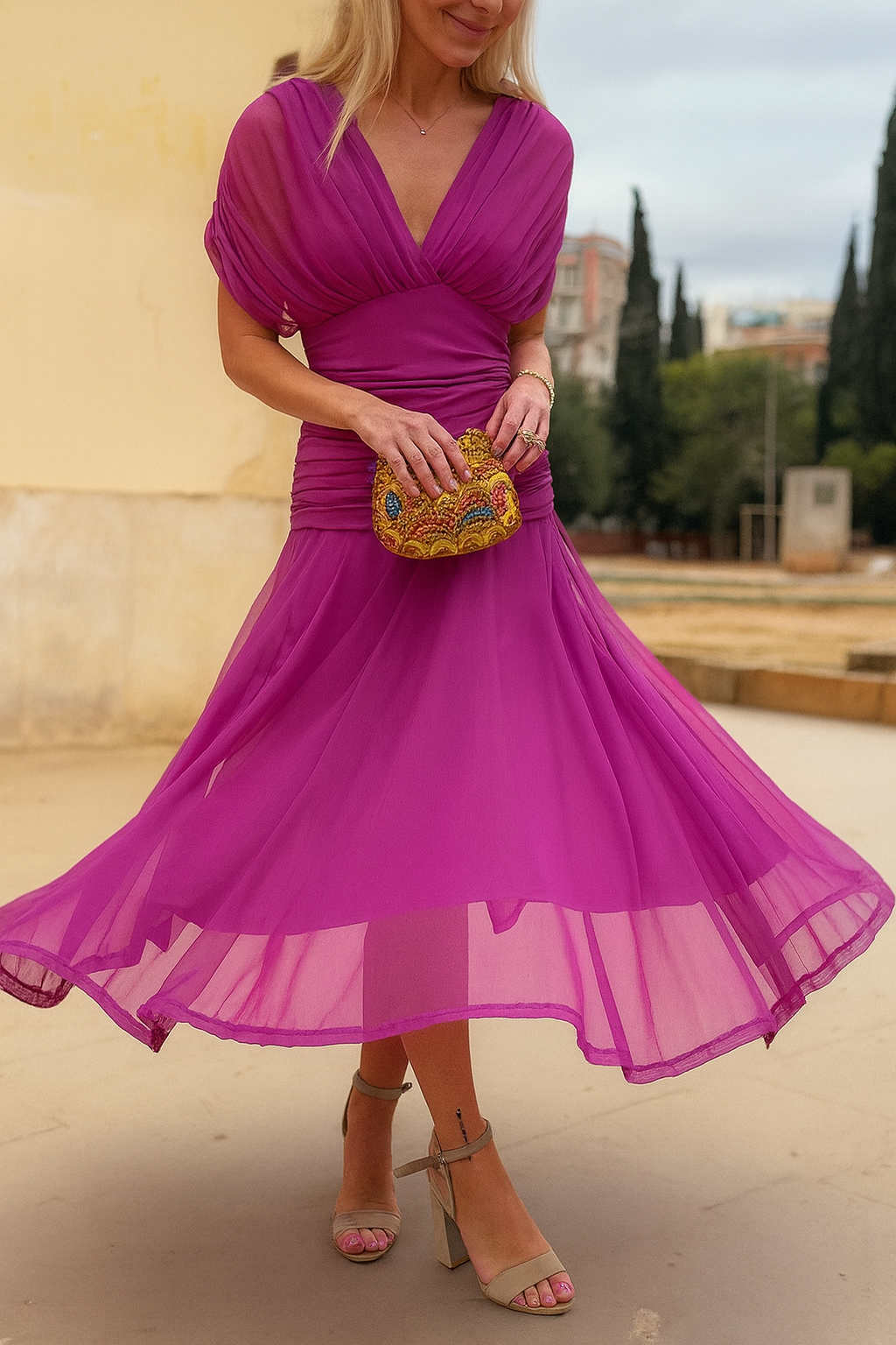 Burgundy elegant flowing midi dress for women, ideal for special occasion party wear with stylish raglan sleeves.