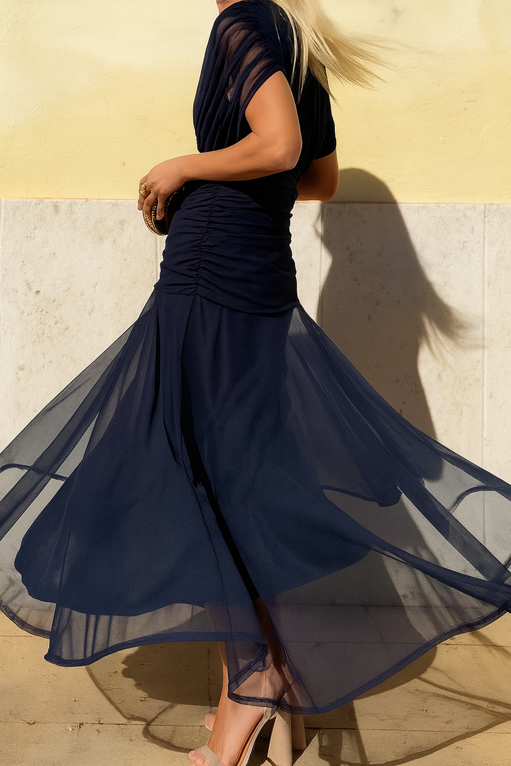 Chic women's flowing midi dress, elegant party wear for special occasions & summer style. A perfect fashion choice.