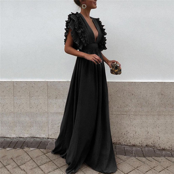 Women's elegant flowy maxi dress, perfect for any occasion. Comfortable long dress with a chic design.