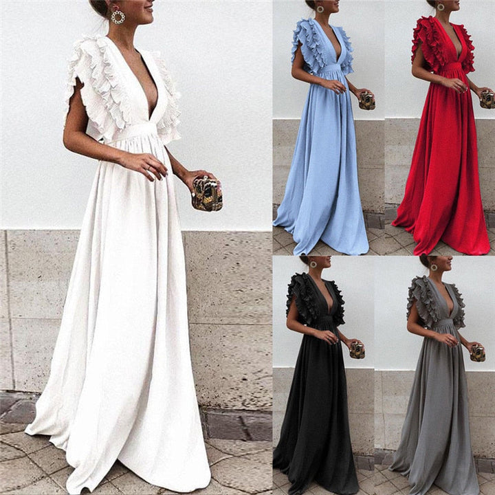 Flowy summer maxi dress for women, ideal for casual outings or beach days. Comfortable & stylish.
