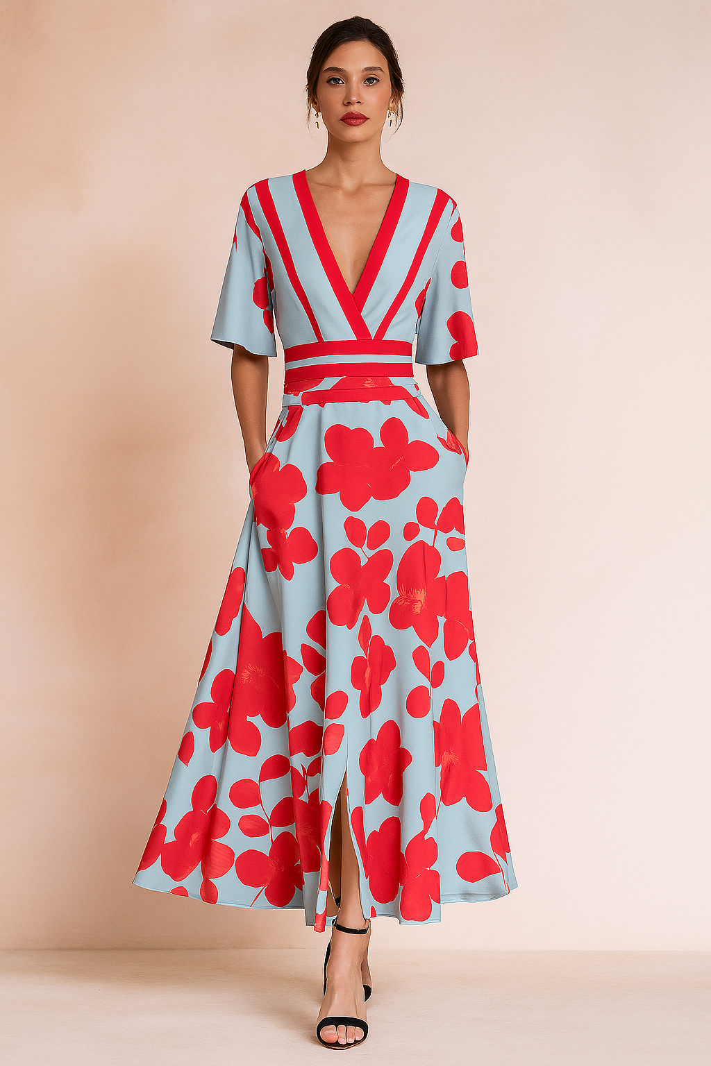 Women's elegant flowy maxi dress, perfect for formal or casual wear. Timeless sophisticated long dress.