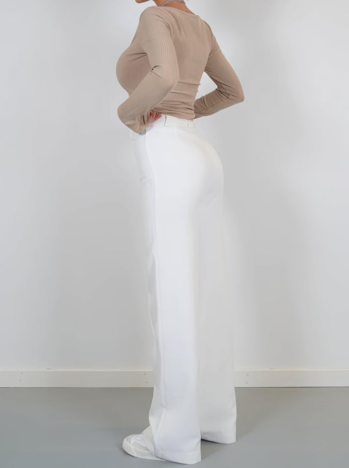 Classic women's high-waisted formal trousers, featuring a flattering straight leg for office fashion.