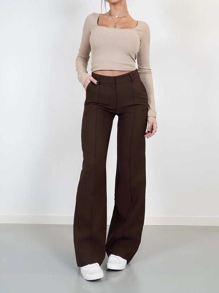 Chic women's high-waisted straight leg pants, offering both comfort and an elegant, polished appeal.