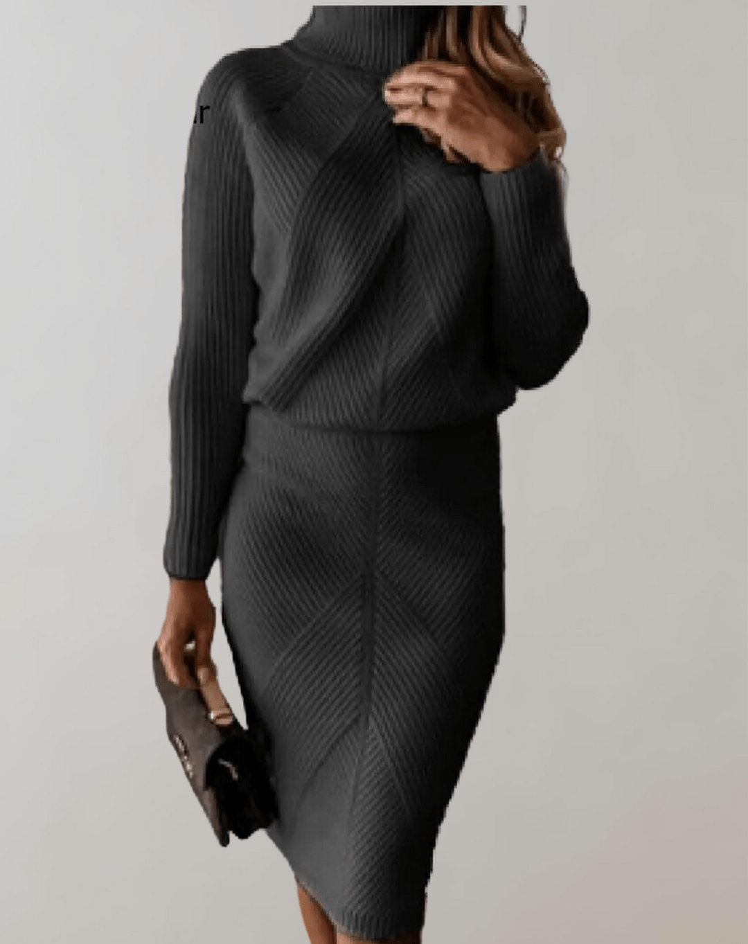 Versatile women's elegant knit turtleneck sweater, part of a chic two-piece matching set.