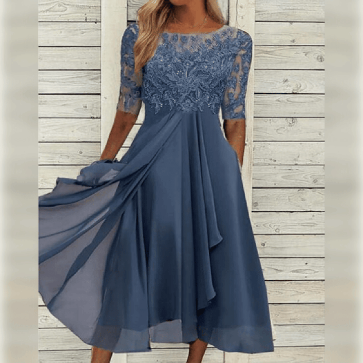 Elegant women's lace midi dress, a stunning choice for parties, formal events, and occasion wear.