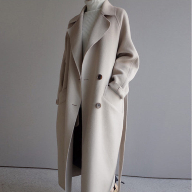 Stylish women's long wool coat, Isabella casual outerwear for fall & winter fashion, an everyday staple.