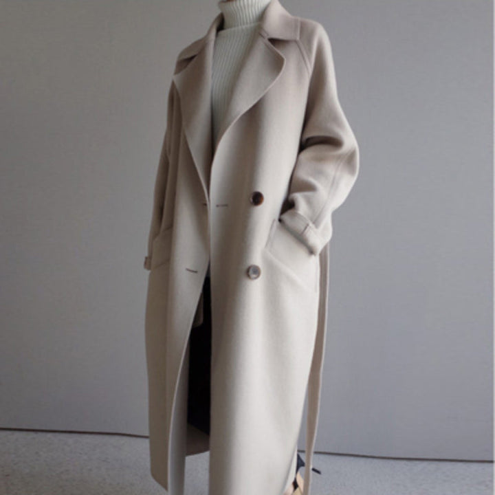 Stylish women's long wool coat, Isabella casual outerwear for fall & winter fashion, an everyday staple.